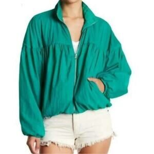Free People Teal Green Zip Front Windbreaker Jacket Size S